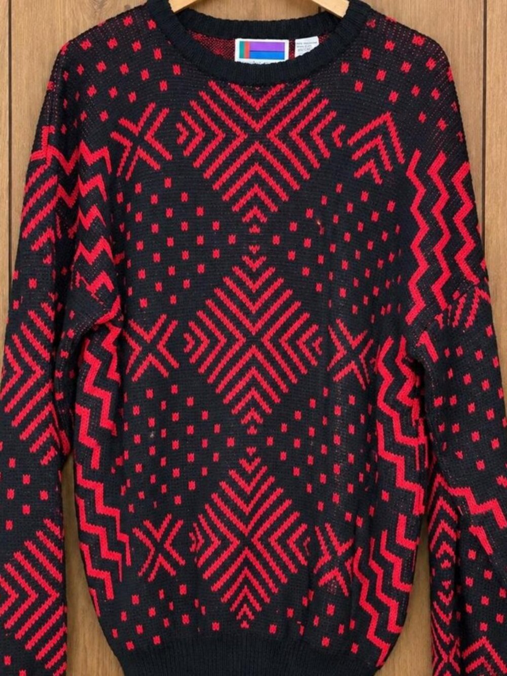 Vintage Sweater Graphix 90s Red Black Sweater Grandpa Core - Size Large